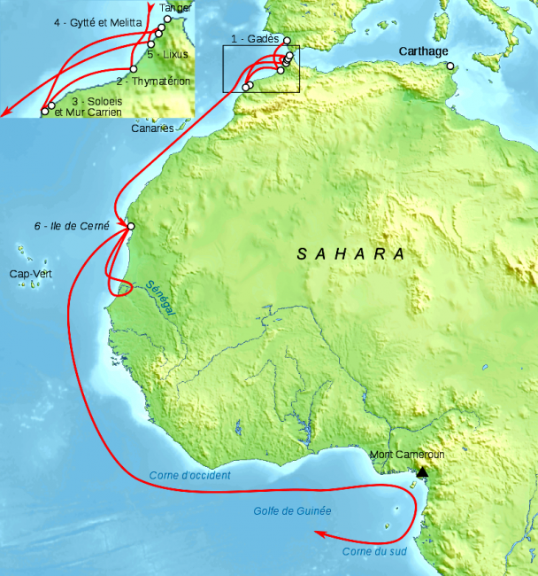 מסעו של חאנו הספן הפיניקי, לצפון אפריקה. באדיבות ויקיפדיה